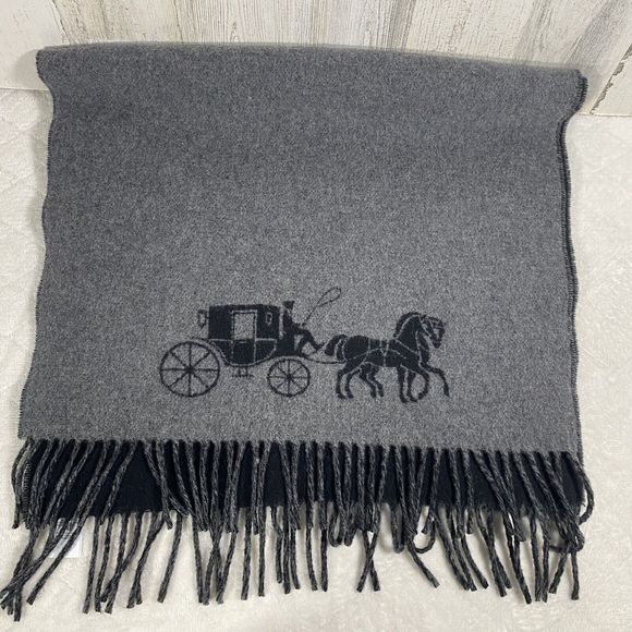 Coach Women's Horse & Carriage Double Face Oversized Muffler Wool Made in Italy - Picture 1 of 6
